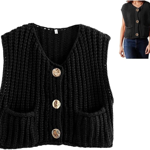 Black Knit Button-Up Sweater Vest - Picture 2 of 7